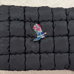 Black Quilted Clutch with Boot Pin